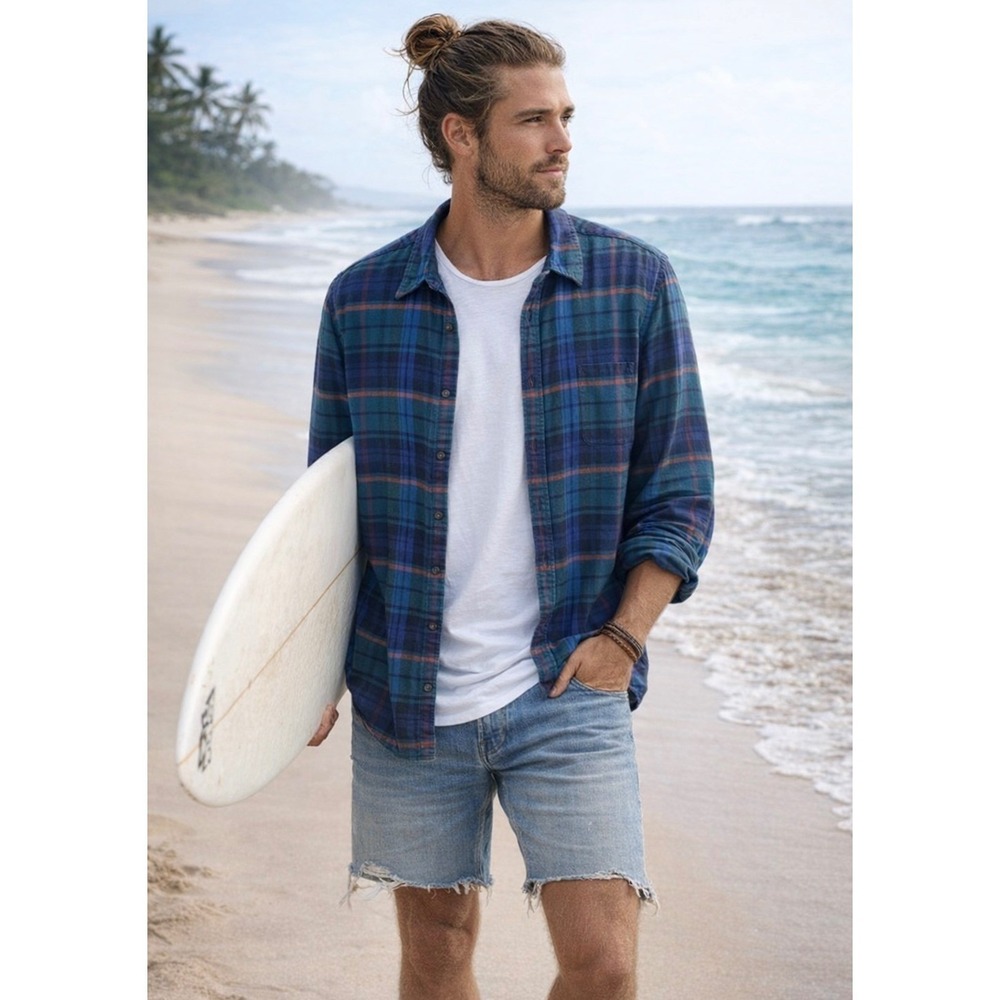 Paul Smith Shirt Medium Blue Plaid Flannel Men's Unisex Outdoors Beach Coastal